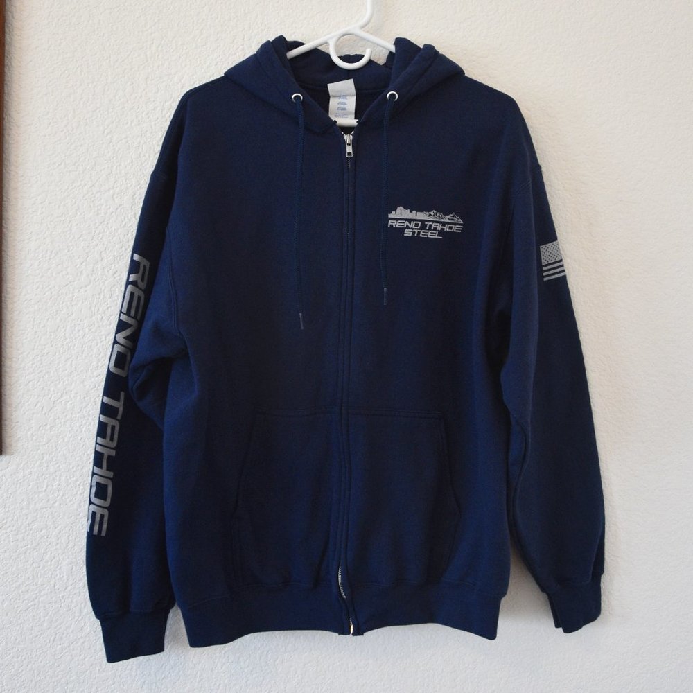 Men's Reno Tahoe Steel Hooded Zip-Up Navy Blue Sweatshirt Size L